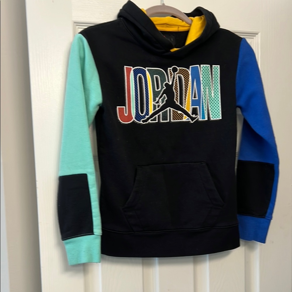 Jordan Black and Blue Color-Block Hoodie Sweatshirt